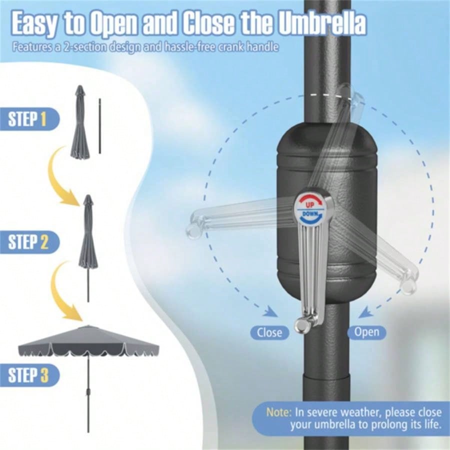 10 Feet Patio with Crank Tilt Adjustment - Gray