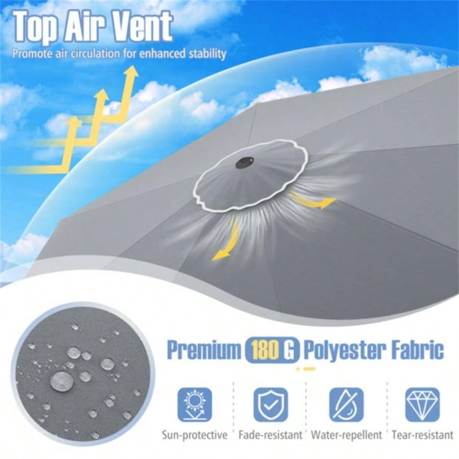 10 Feet Patio with Crank Tilt Adjustment - Gray