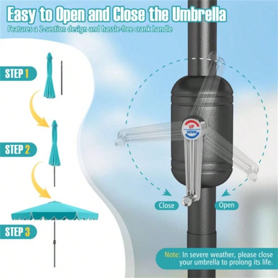 10 Feet Patio with Crank Tilt Adjustment - Turquoise