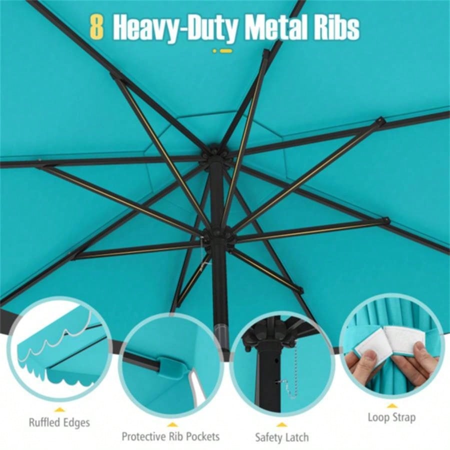 10 Feet Patio with Crank Tilt Adjustment - Turquoise