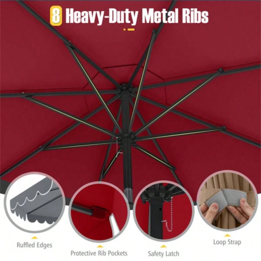 10 Feet Patio with Crank Tilt Adjustment - Wine