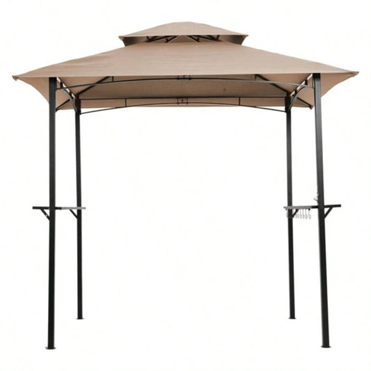 Outdoor Grill Gazebo 8x 5 Ft, Shelter Tent, Double Tier Soft Top Canopy and Steel Frame with hook and Bar Counters, Khaki