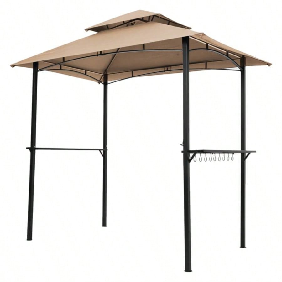 Outdoor Grill Gazebo 8x 5 Ft, Shelter Tent, Double Tier Soft Top Canopy and Steel Frame with hook and Bar Counters, Khaki