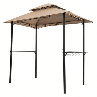 Outdoor Grill Gazebo 8x 5 Ft, Shelter Tent, Double Tier Soft Top Canopy and Steel Frame with hook and Bar Counters, Khaki