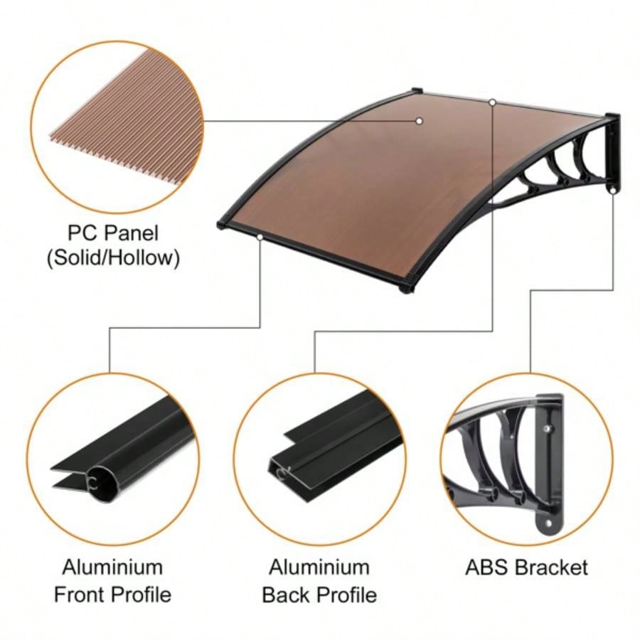 x Household Application Door Window Rain Cover Eaves Canopy Brown Black Bracket
