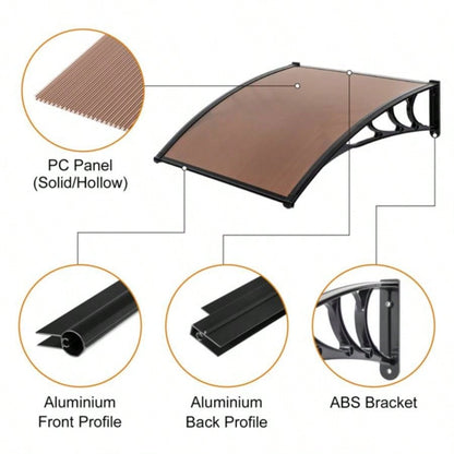 x Household Application Door Window Rain Cover Eaves Canopy Brown Black Bracket