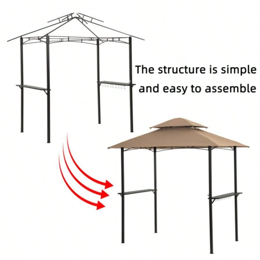 Outdoor Grill Gazebo 8x 5 Ft, Shelter Tent, Double Tier Soft Top Canopy and Steel Frame with hook and Bar Counters, Khaki