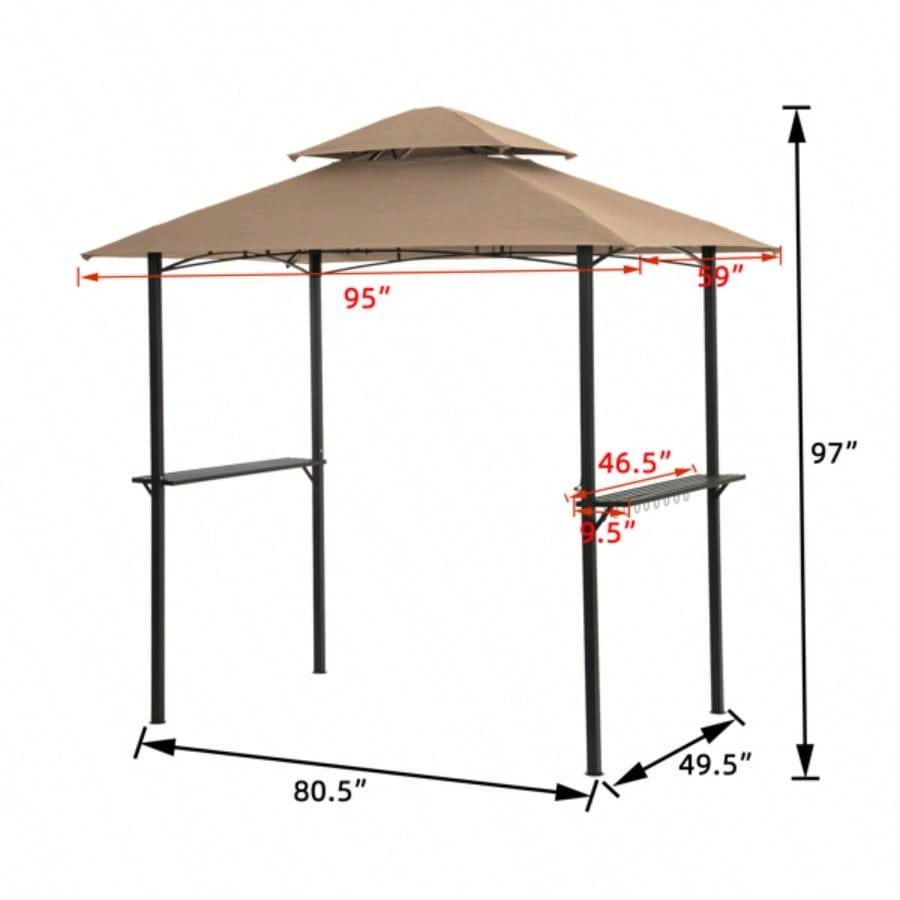 Outdoor Grill Gazebo 8x 5 Ft, Shelter Tent, Double Tier Soft Top Canopy and Steel Frame with hook and Bar Counters, Khaki