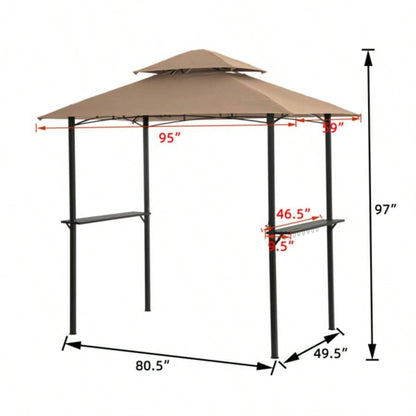 Outdoor Grill Gazebo 8x 5 Ft, Shelter Tent, Double Tier Soft Top Canopy and Steel Frame with hook and Bar Counters, Khaki