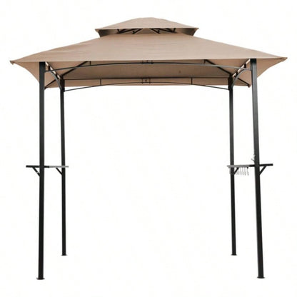 Outdoor Grill Gazebo 8x 5 Ft, Shelter Tent, Double Tier Soft Top Canopy and Steel Frame with hook and Bar Counters, Khaki