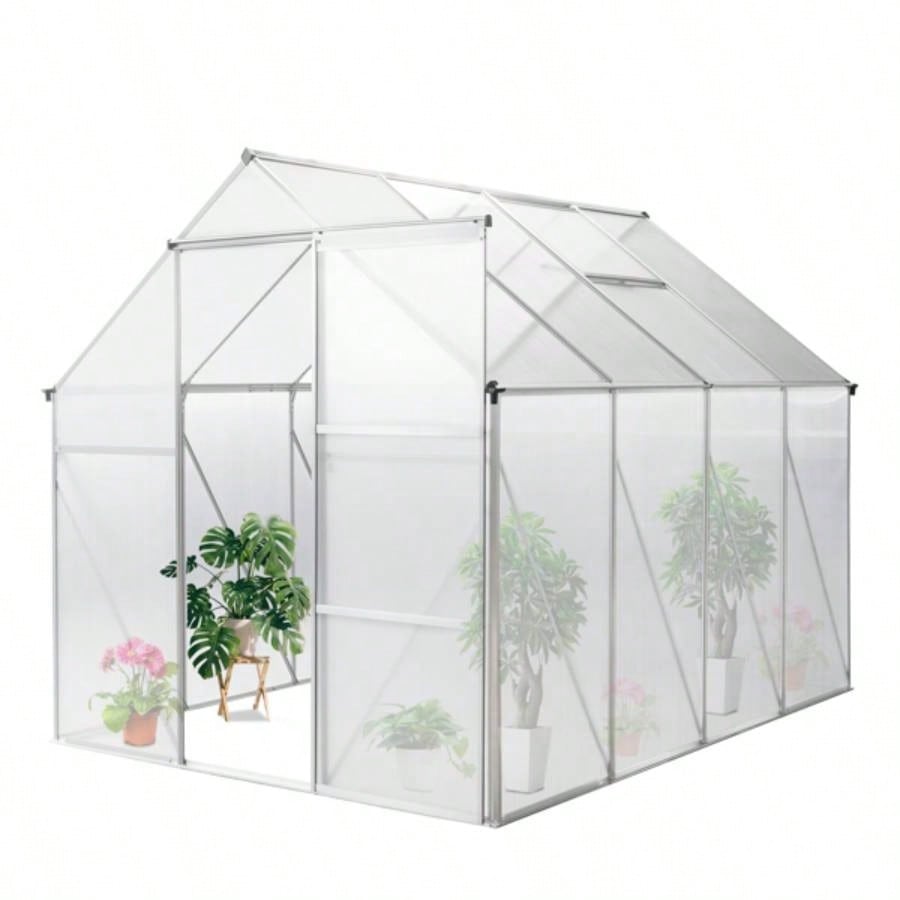 6x8 Hybrid Polycarbonate Greenhouse Silver