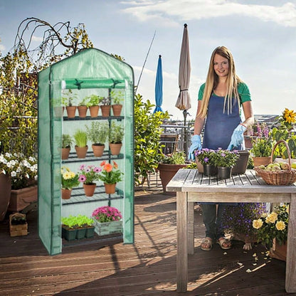 69x49x160cm Black Iron Pipe Pointed Flower Stand With 4 Layers Of Grid, With Zipper Rolling Door, PE Cloth Green House