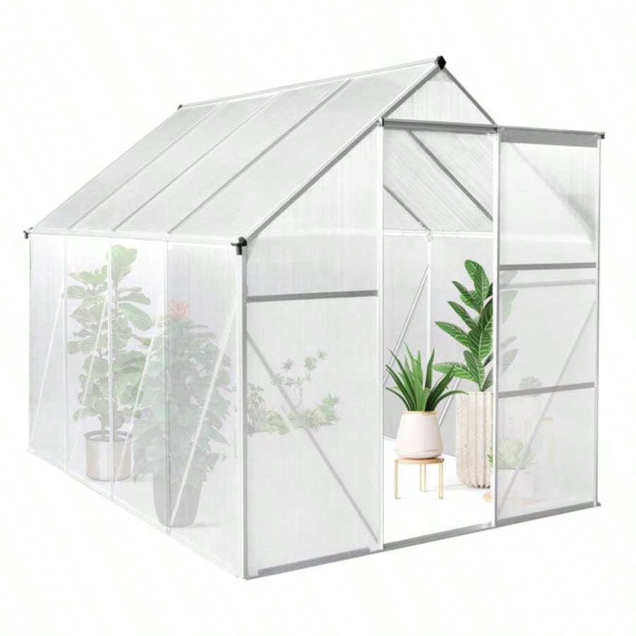 6x8 Hybrid Polycarbonate Greenhouse Silver