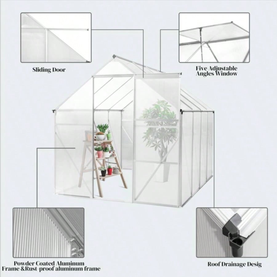 6x8 Hybrid Polycarbonate Greenhouse Silver