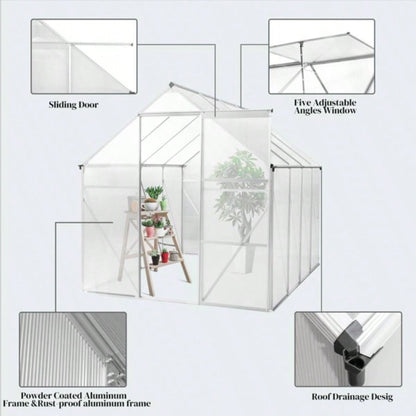 6x8 Hybrid Polycarbonate Greenhouse Silver