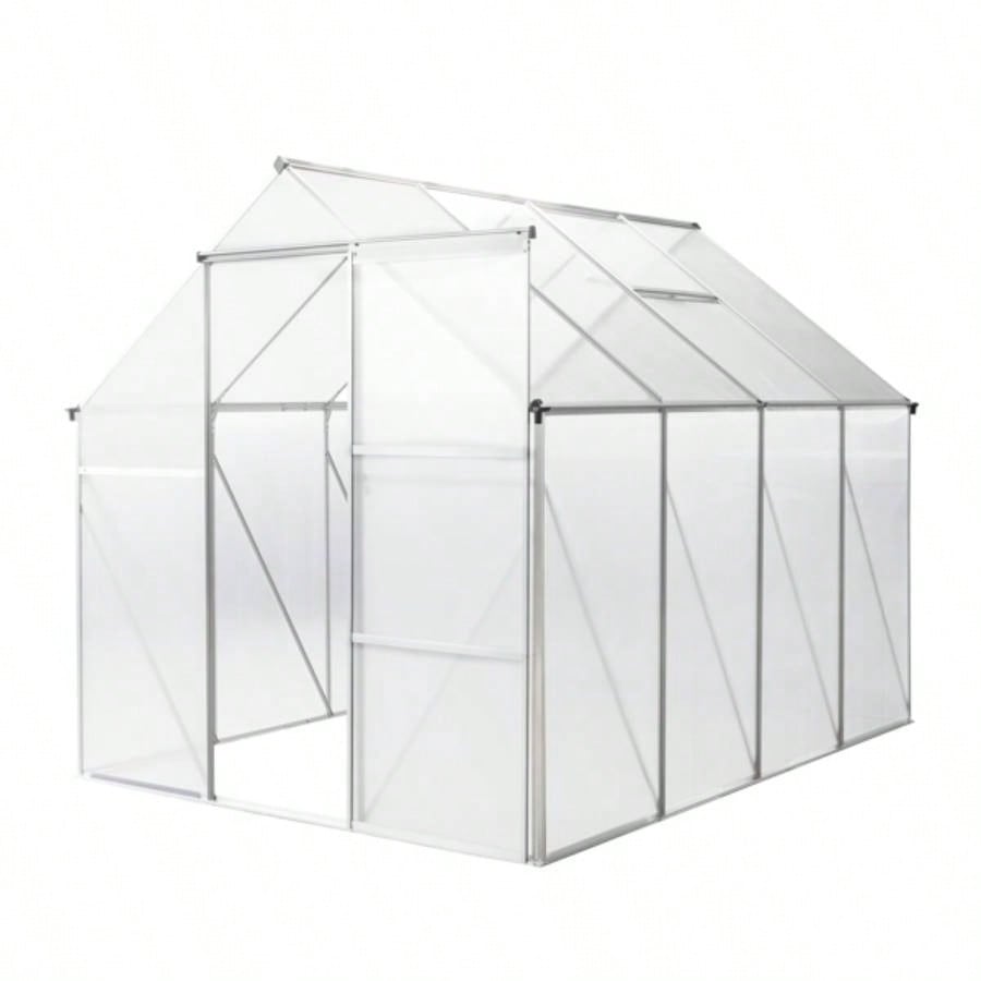 6x8 Hybrid Polycarbonate Greenhouse Silver