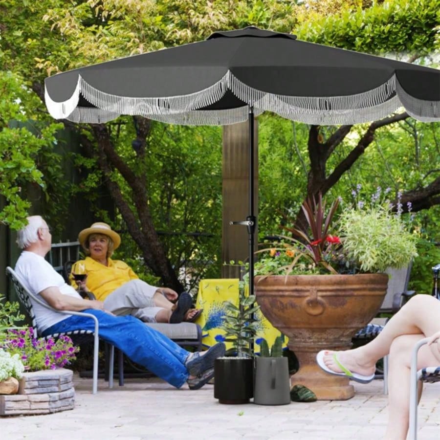 8.8FT Elegance Patio, UPF 30+ Outdoor Market with 8 Ribs, Push Button Tilt, Charcoal Gray