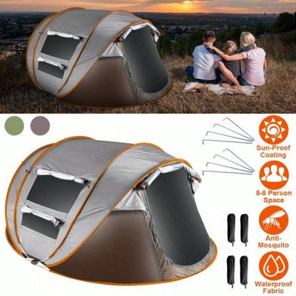 5 - 8 Person Up Tent Automatic Setup Camping Tent Waterproof Instant Setup Tent with 4 Mosquito Net Carrying Bag Hiking Climbing Adventure Fishing