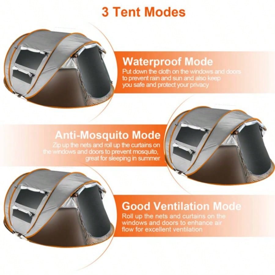 5 - 8 Person Up Tent Automatic Setup Camping Tent Waterproof Instant Setup Tent with 4 Mosquito Net Carrying Bag Hiking Climbing Adventure Fishing