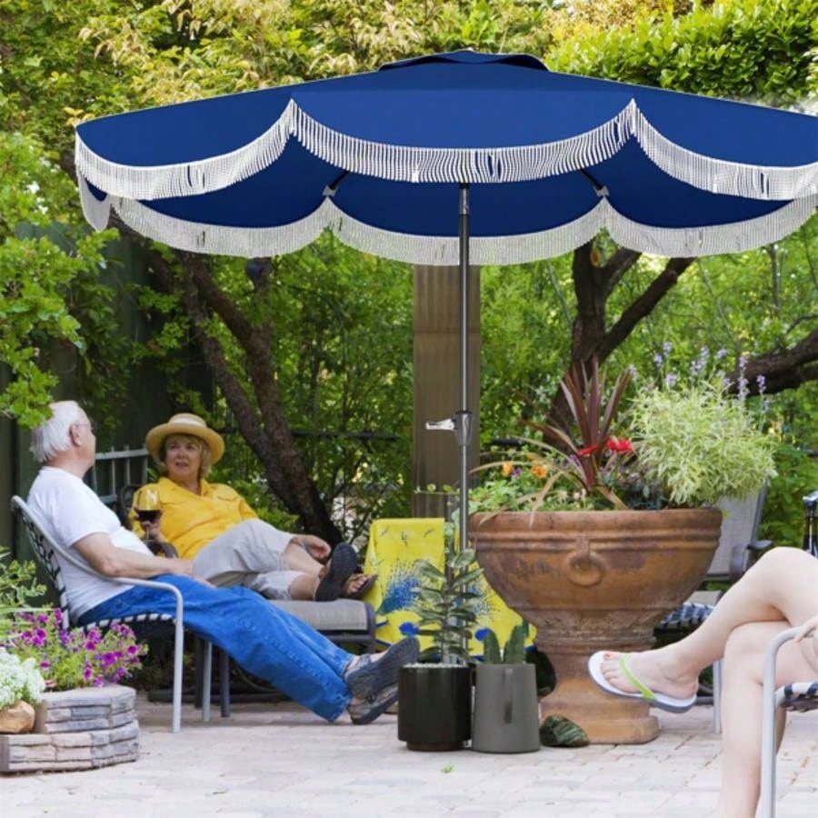 8.8FT Elegance Patio, UPF 30+ Outdoor Market with 8 Ribs, Push Button Tilt, Navy Blue