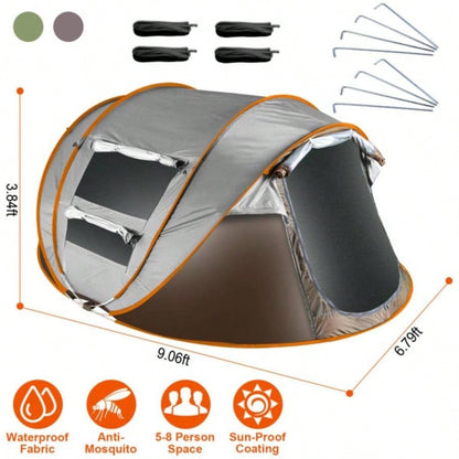 5 - 8 Person Up Tent Automatic Setup Camping Tent Waterproof Instant Setup Tent with 4 Mosquito Net Carrying Bag Hiking Climbing Adventure Fishing