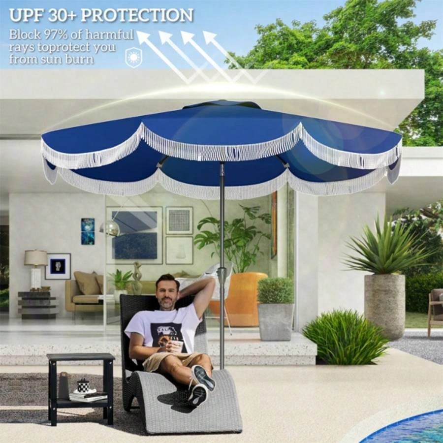 8.8FT Elegance Patio, UPF 30+ Outdoor Market with 8 Ribs, Push Button Tilt, Navy Blue
