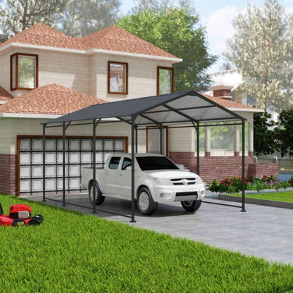 Metal Carport 10 215; 15 FT Heavy Duty with Galvanized Steel Roof, Metal Garage Canopy with Galvanized Steel Roof Frame, Car Tent Outdoor Storage Shed Car, Boats and Truck, Gray