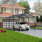 Metal Carport 10 215; 15 FT Heavy Duty with Galvanized Steel Roof, Metal Garage Canopy with Galvanized Steel Roof Frame, Car Tent Outdoor Storage Shed Car, Boats and Truck, Gray