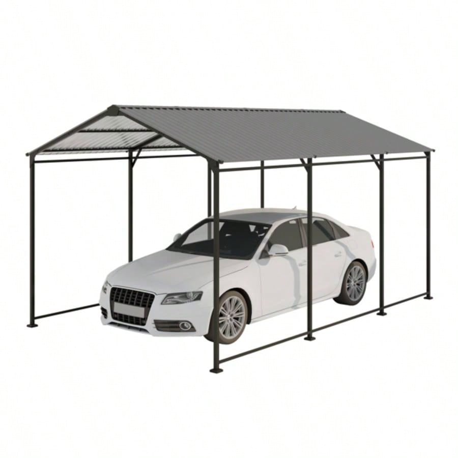 Metal Carport 10 215; 15 FT Heavy Duty with Galvanized Steel Roof, Metal Garage Canopy with Galvanized Steel Roof Frame, Car Tent Outdoor Storage Shed Car, Boats and Truck, Gray