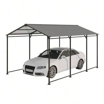 Metal Carport 10 215; 15 FT Heavy Duty with Galvanized Steel Roof, Metal Garage Canopy with Galvanized Steel Roof Frame, Car Tent Outdoor Storage Shed Car, Boats and Truck, Gray