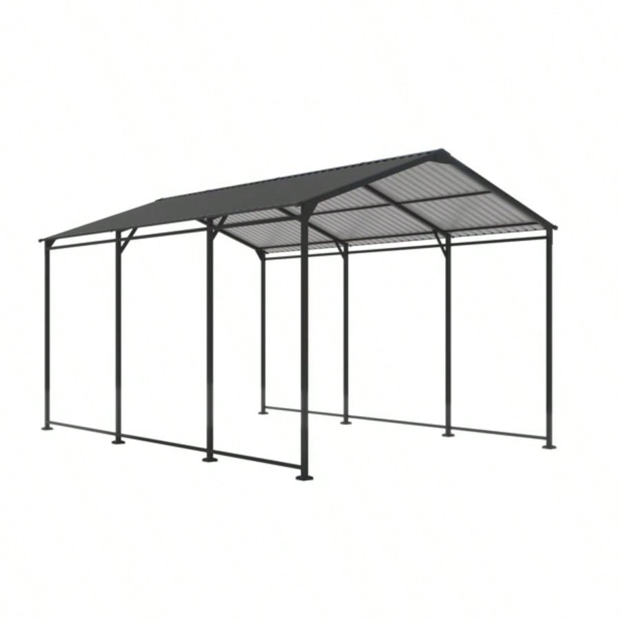 Metal Carport 10 215; 15 FT Heavy Duty with Galvanized Steel Roof, Metal Garage Canopy with Galvanized Steel Roof Frame, Car Tent Outdoor Storage Shed Car, Boats and Truck, Gray