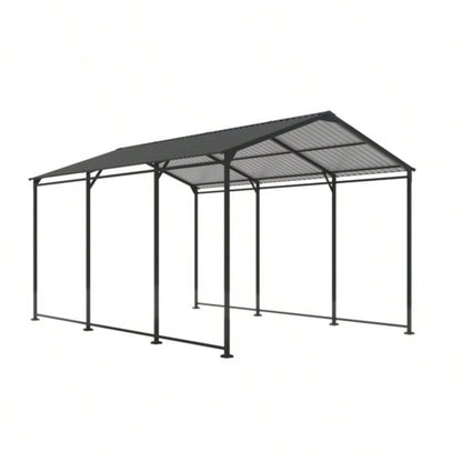 Metal Carport 10 215; 15 FT Heavy Duty with Galvanized Steel Roof, Metal Garage Canopy with Galvanized Steel Roof Frame, Car Tent Outdoor Storage Shed Car, Boats and Truck, Gray