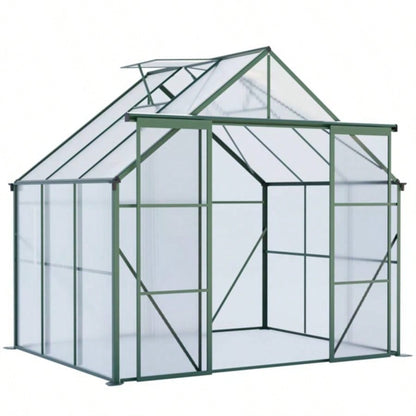 8X6FT - Green Double Door Polycarbonate Greenhouse Raised Base and Anchor Aluminum Heavy Duty Walk - in Greenhouses Outdoor Backyard in All Season