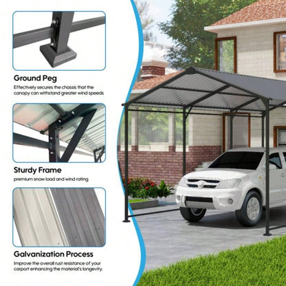 Metal Carport 10 215; 15 FT Heavy Duty with Galvanized Steel Roof, Metal Garage Canopy with Galvanized Steel Roof Frame, Car Tent Outdoor Storage Shed Car, Boats and Truck, Gray