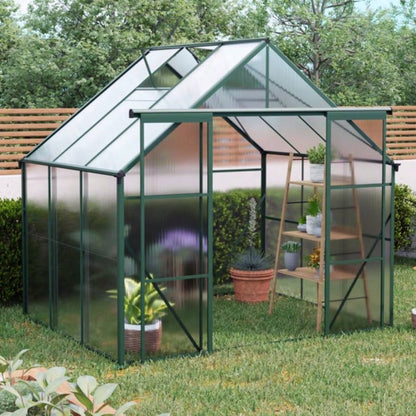 8X6FT - Green Double Door Polycarbonate Greenhouse Raised Base and Anchor Aluminum Heavy Duty Walk - in Greenhouses Outdoor Backyard in All Season