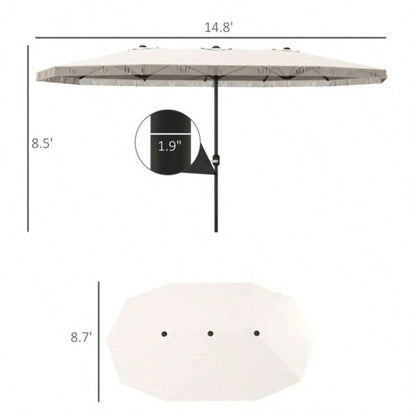 15ft White Patio UPF30+ Outdoor with Fringe and Crank Handle