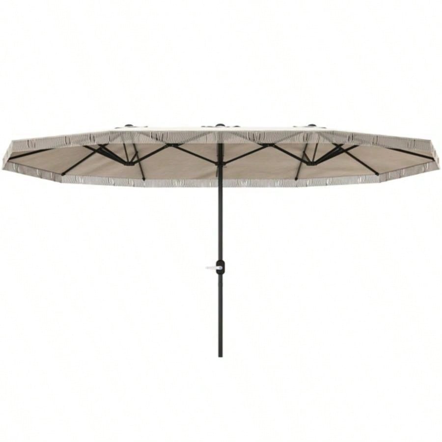 15ft White Patio UPF30+ Outdoor with Fringe and Crank Handle