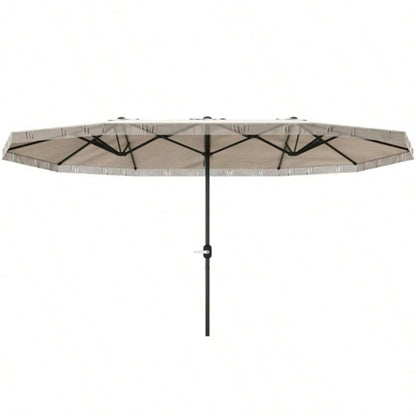 15ft White Patio UPF30+ Outdoor with Fringe and Crank Handle