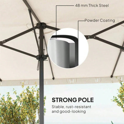 15ft White Patio UPF30+ Outdoor with Fringe and Crank Handle