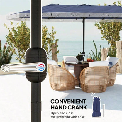 15ft Blue Patio UPF30+ Outdoor with Fringe and Crank Handle