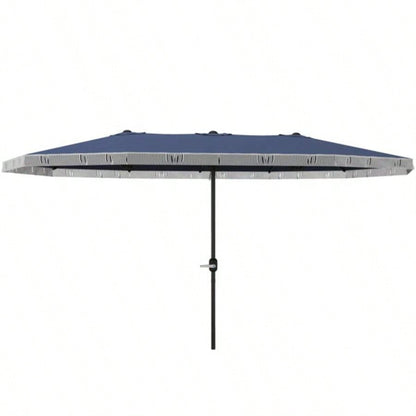 15ft Blue Patio UPF30+ Outdoor with Fringe and Crank Handle