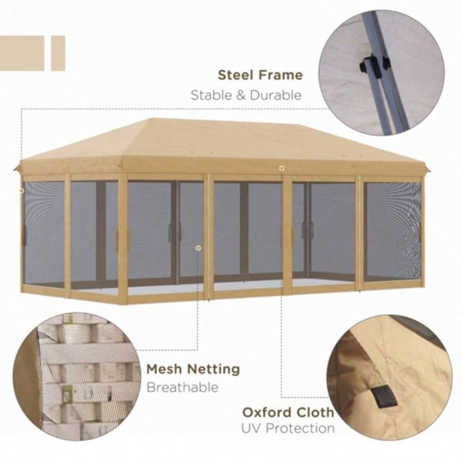 Up Canopy Party Tent with Netting 1039; 2039; Beige - AS Prohibited by