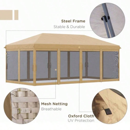 Up Canopy Party Tent with Netting 1039; 2039; Beige - AS Prohibited by