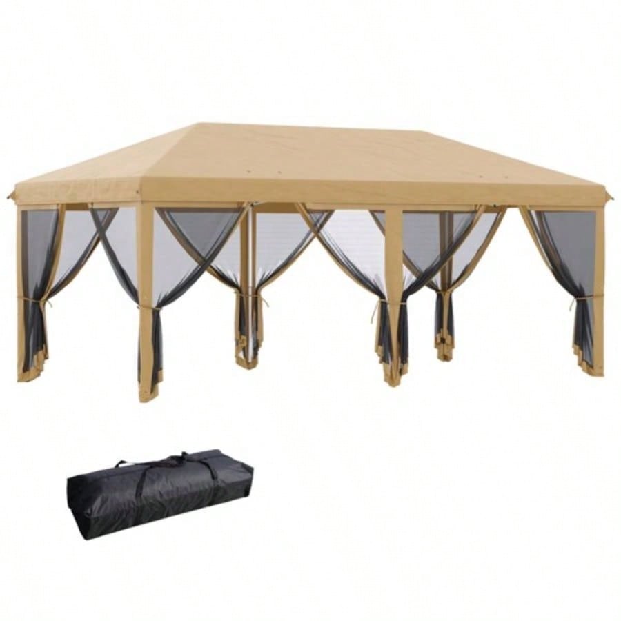 Up Canopy Party Tent with Netting 1039; 2039; Beige - AS Prohibited by