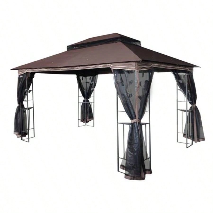 13x10 Outdoor Patio Gazebo Canopy Tent With Ventilated Double Roof And Mosquito netDetachable Mesh Screen On All SidesSuitable Lawn, Garden, Backyard and Deck, Brown Top