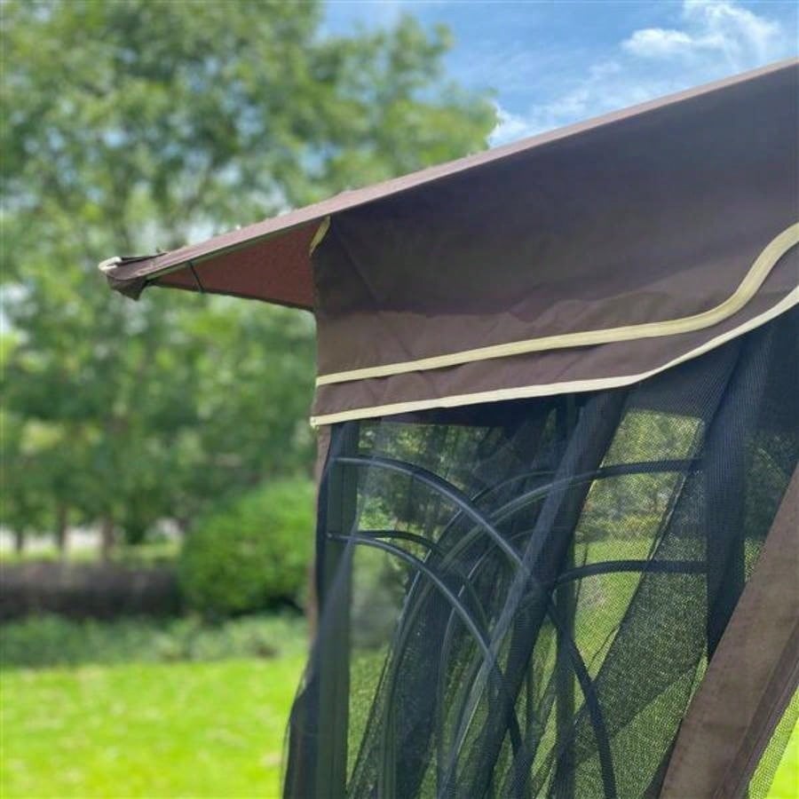 10x10 Outdoor Patio Gazebo Canopy Tent With Ventilated Double Roof And Mosquito netDetachable Mesh Screen On All SidesSuitable Lawn, Garden, Backyard and Deck, Brown Top