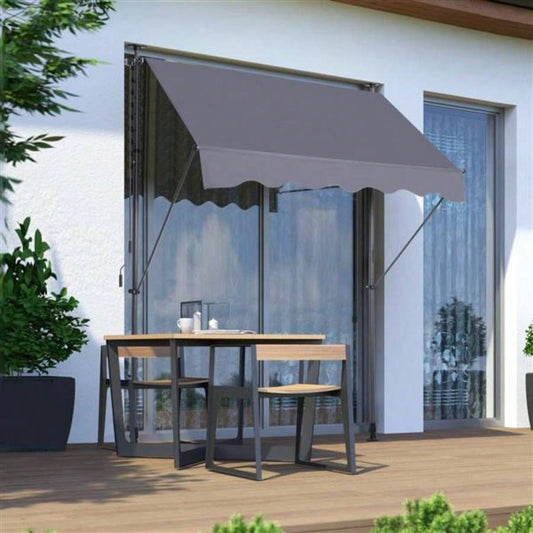 Manual Retractable Awning - 7839; 39; Non - Screw Outdoor Shade Cover with - Polyester Made Outdoor Canopy Adjustable Patio Door Window Awning Canopy Shade Curtain Backyard, Gary