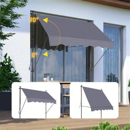 Manual Retractable Awning - 7839; 39; Non - Screw Outdoor Shade Cover with - Polyester Made Outdoor Canopy Adjustable Patio Door Window Awning Canopy Shade Curtain Backyard, Gary