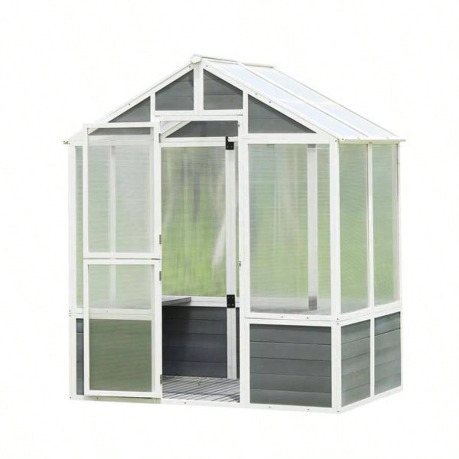 Greenhouse, Wooden Greenhouse Polycarbonate Garden Shed Plants, 7639; 39; 4839; 39; 8639; 39; Walk - in Outdoor Plant Gardening Greenhouse Patio Backyard Lawn, Grow House with Front Entry Door