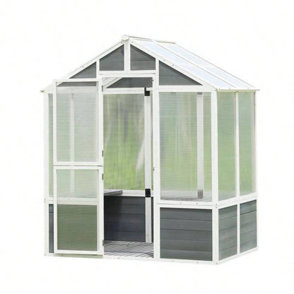 Greenhouse, Wooden Greenhouse Polycarbonate Garden Shed Plants, 7639; 39; 4839; 39; 8639; 39; Walk - in Outdoor Plant Gardening Greenhouse Patio Backyard Lawn, Grow House with Front Entry Door